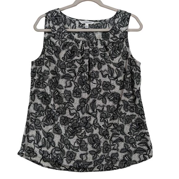 Croft &‎ Barrow Floral Blouse M Black White Sleeveless Crewneck Layer Office Top - Picture 1 of 8